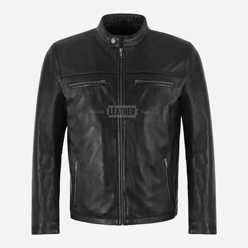 BENNY Men's Leather Racer Jacket Black