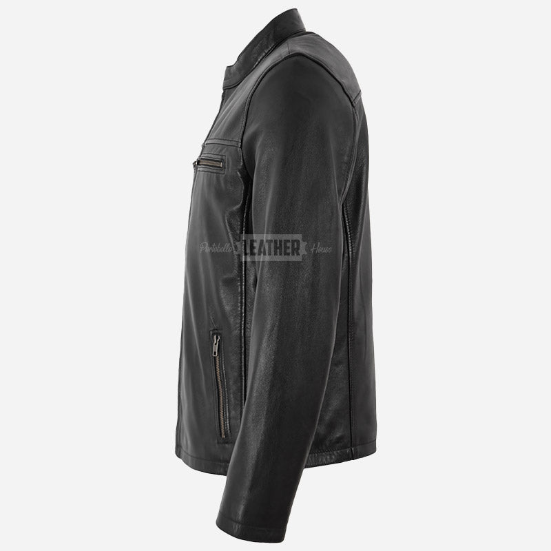 BENNY Men's Leather Racer Jacket Black