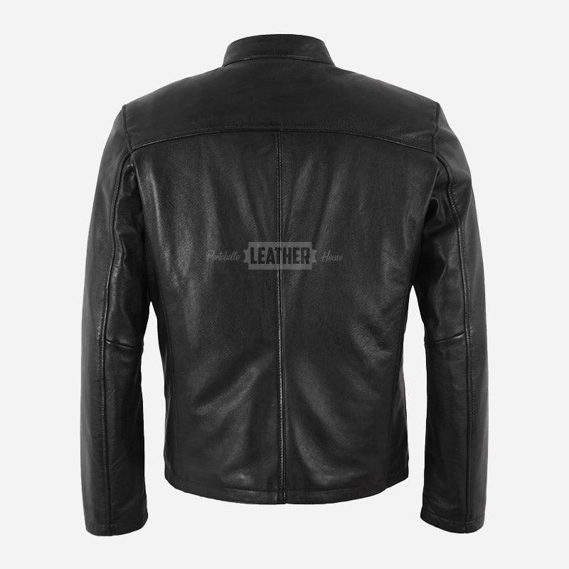 BENNY Men's Leather Racer Jacket Black