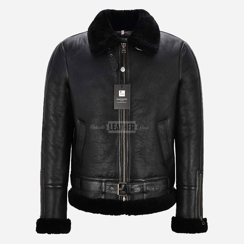 WESTLEIGH B3 Sheepskin Aviator Jacket in Black