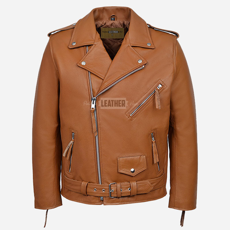 GRUZE Men’s Classic Leather Biker Jacket