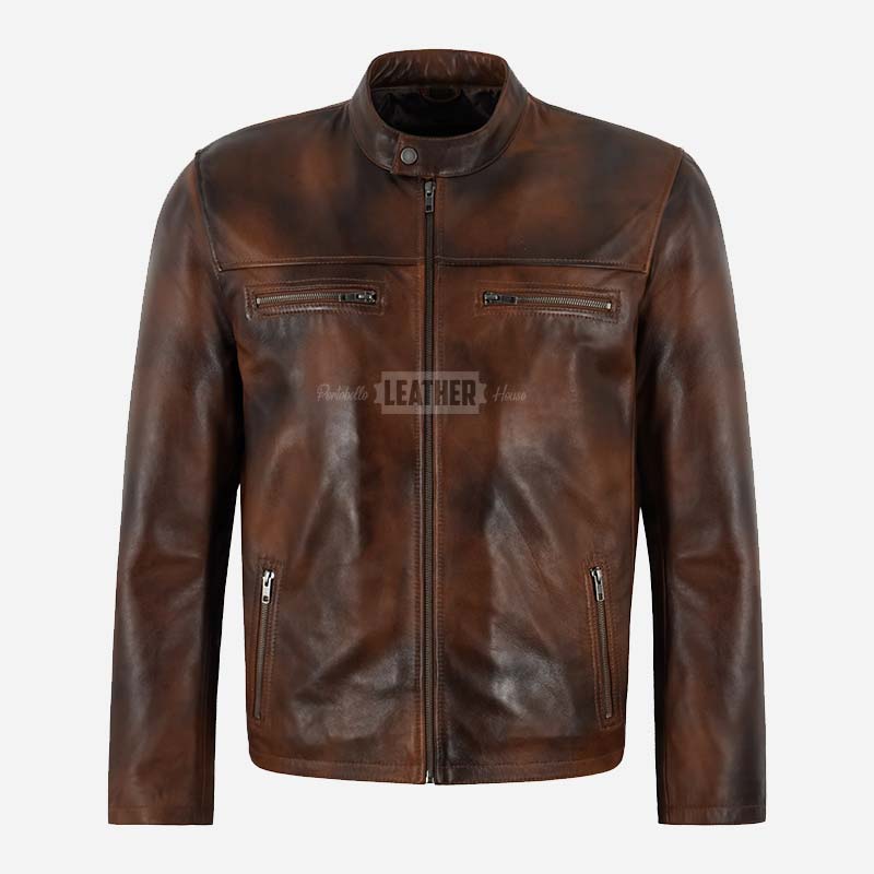 BENNY Brown Waxed Leather Racer Jacket