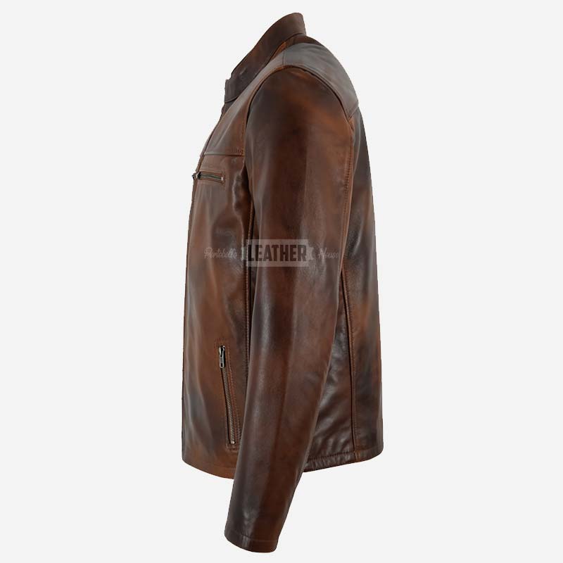 BENNY Brown Waxed Leather Racer Jacket