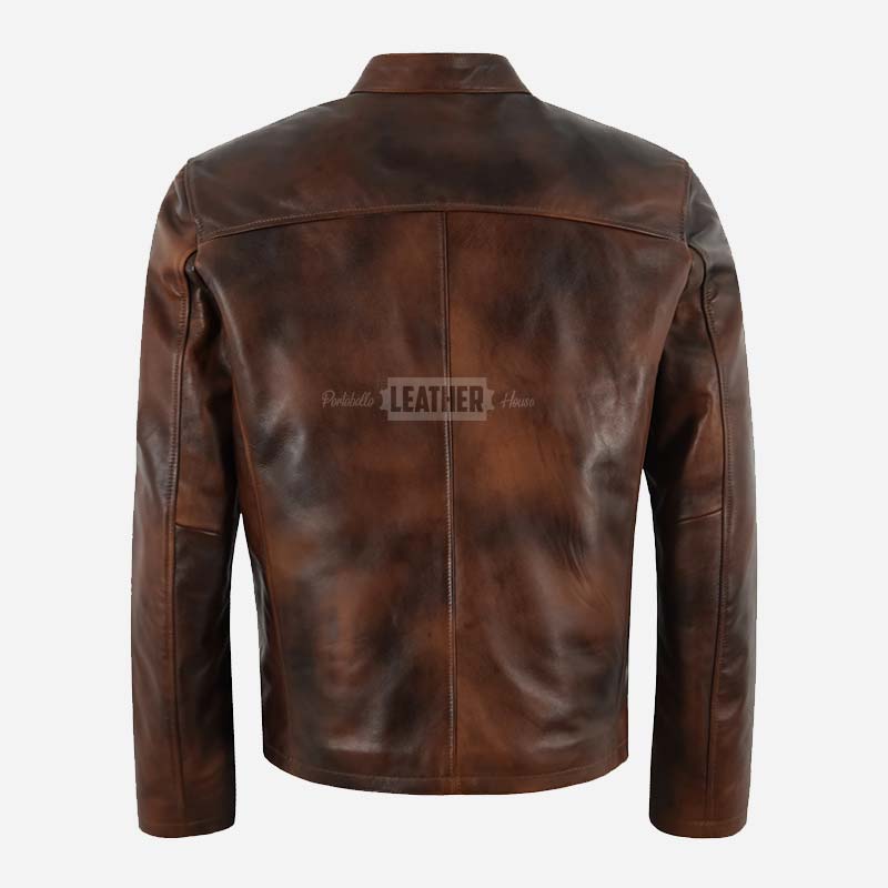 BENNY Brown Waxed Leather Racer Jacket