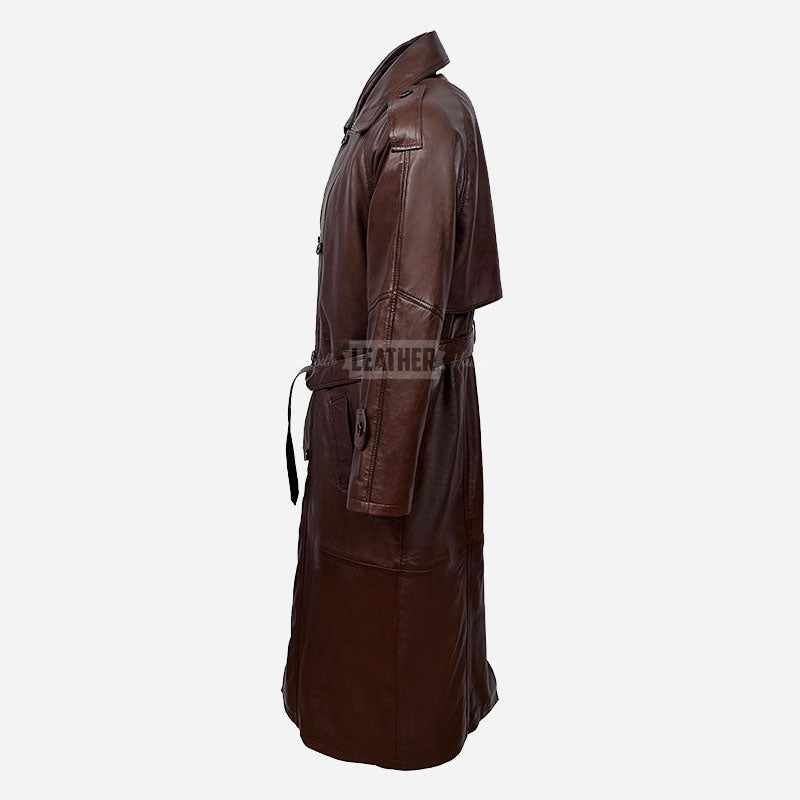 KINGSLEY Men's Brown Leather Trench Coat