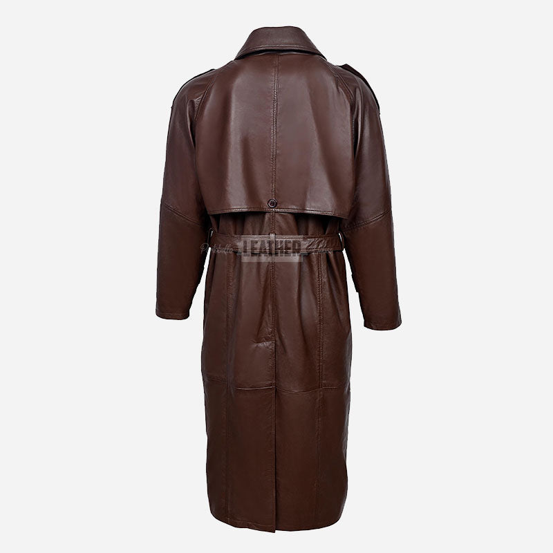 KINGSLEY Men's Brown Leather Trench Coat