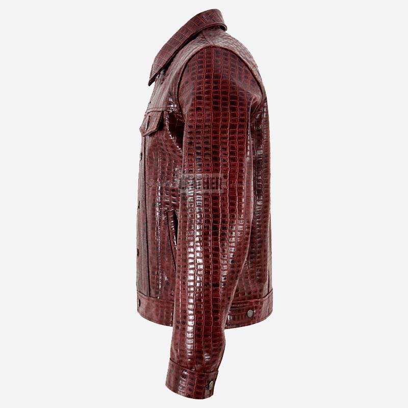 JAXLEY Men's Croc Print Leather Trucker Jacket