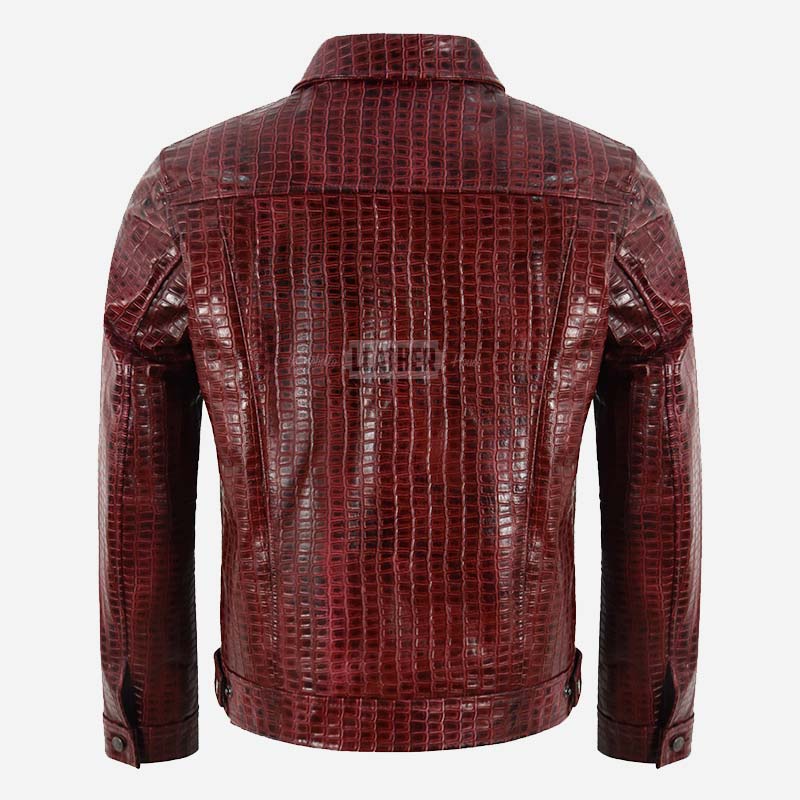 JAXLEY Men's Croc Print Leather Trucker Jacket