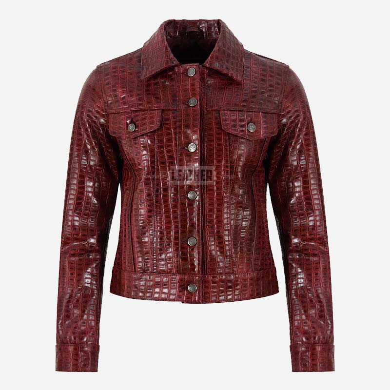 NOELLE Women's Croc Print Leather Denim Jacket