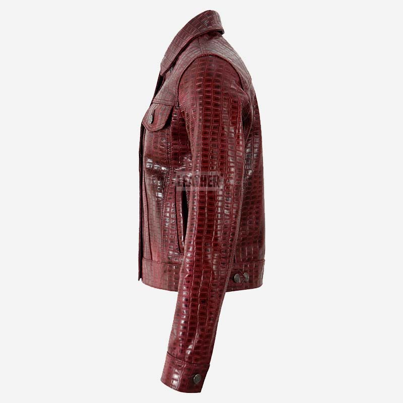 NOELLE Women's Croc Print Leather Denim Jacket