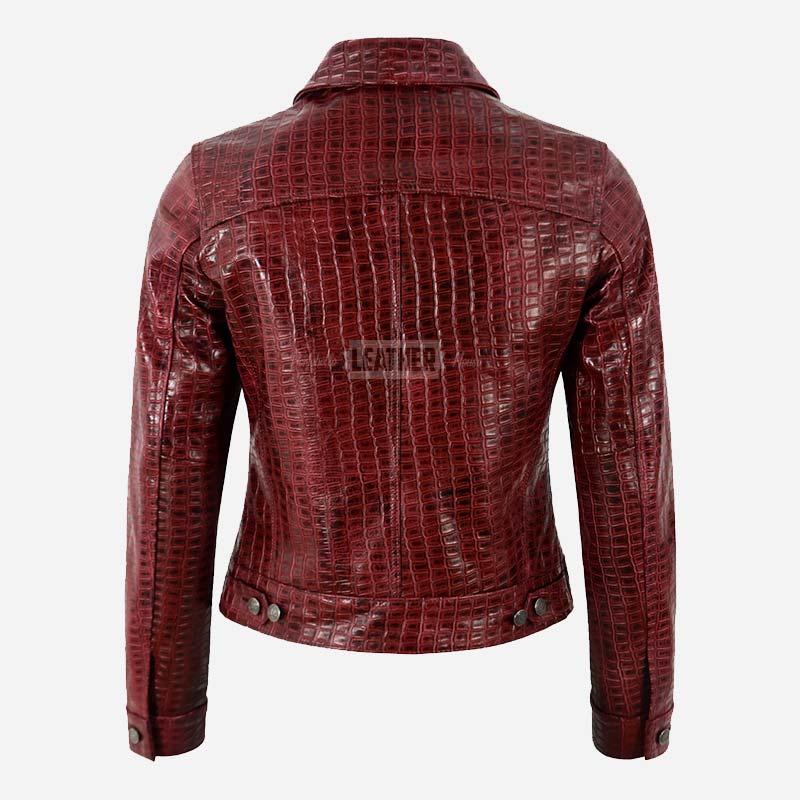 NOELLE Women's Croc Print Leather Denim Jacket