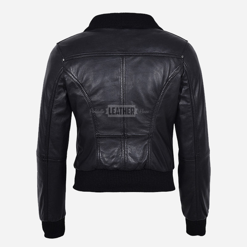 AIVIE Women's Leather Bomber Jacket