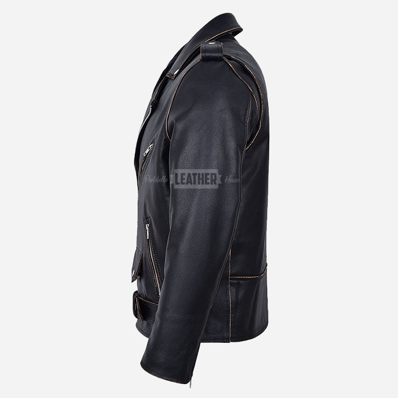 KRUZE Buffed Vintage Leather Biker Jacket