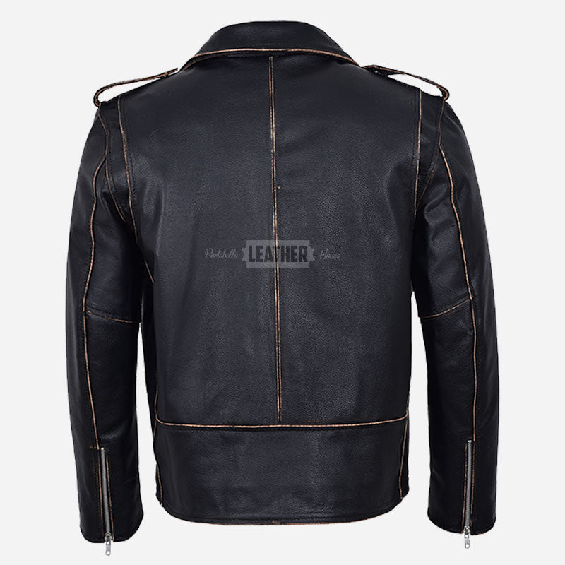 KRUZE Buffed Vintage Leather Biker Jacket