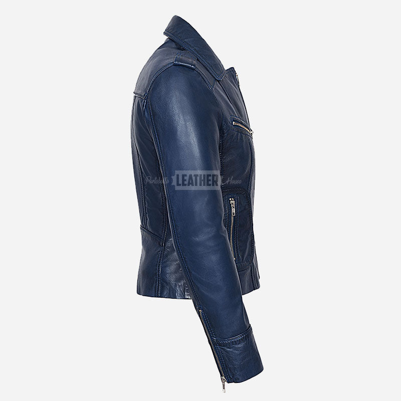 OXVA Centre Zip Leather Biker Jacket