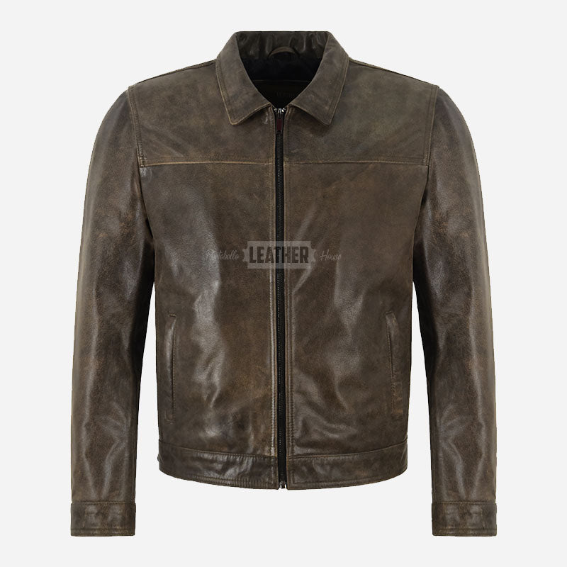VIONEL Collared Leather Jacket Dirty Brown