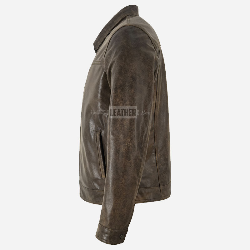 VIONEL Collared Leather Jacket Dirty Brown