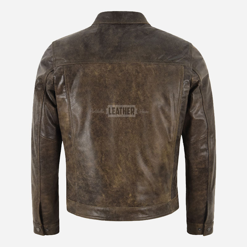 VIONEL Collared Leather Jacket Dirty Brown