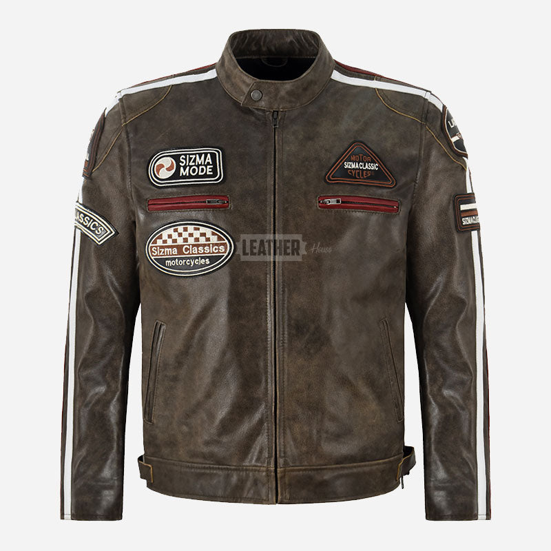 ASTRYX SIZMA Leather Racer Jacket Dirty Brown