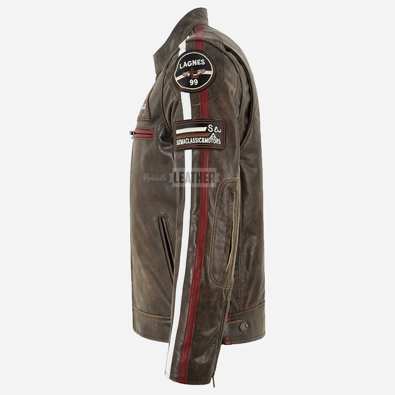 ASTRYX SIZMA Leather Racer Jacket Dirty Brown