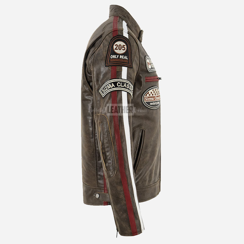 ASTRYX SIZMA Leather Racer Jacket Dirty Brown