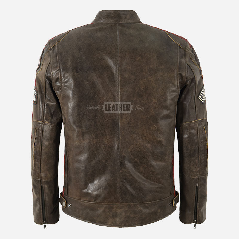 ASTRYX SIZMA Leather Racer Jacket Dirty Brown