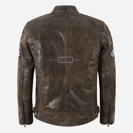 ASTRYX SIZMA Leather Racer Jacket Dirty Brown