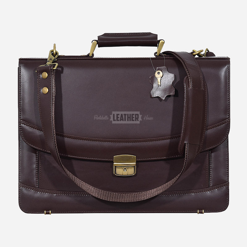 Brown Leather Office Bag Messenger Laptop Briefcase