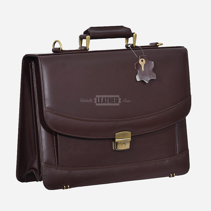 Brown Leather Office Bag Messenger Laptop Briefcase