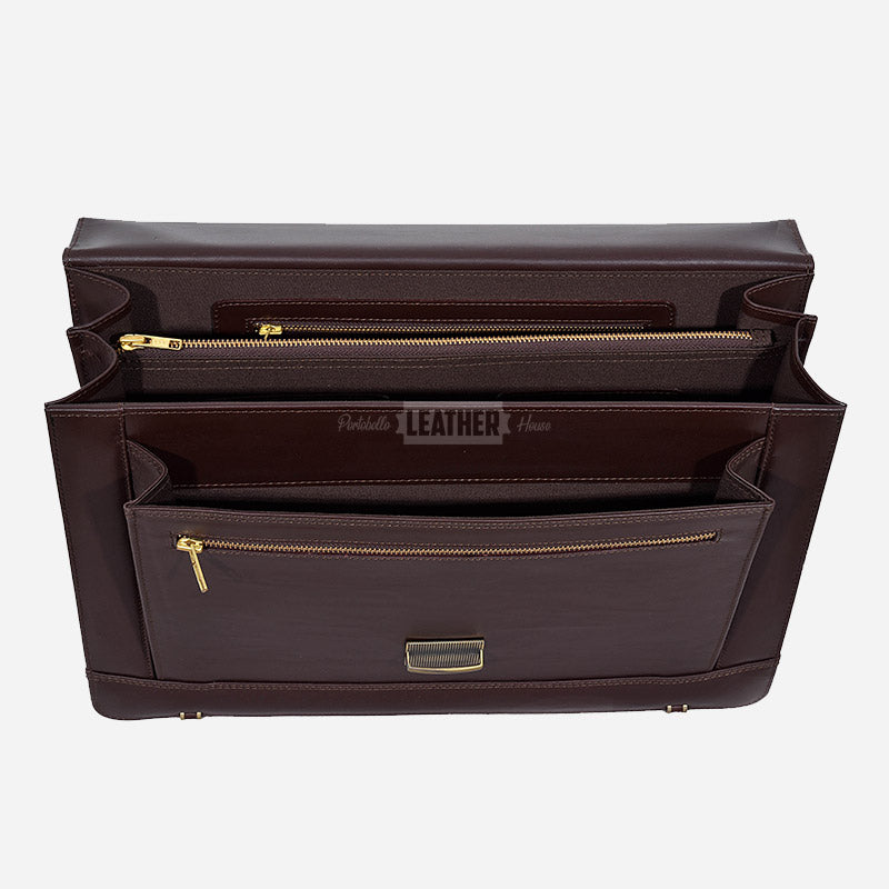 Brown Leather Office Bag Messenger Laptop Briefcase