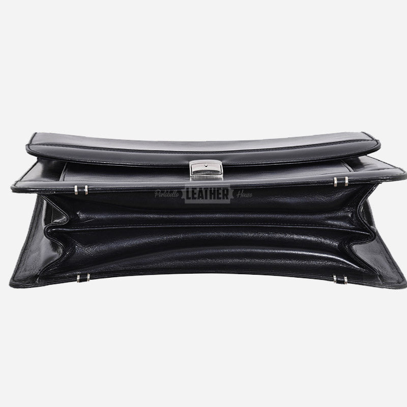 Black Leather Office Bag Messenger Laptop Briefcase
