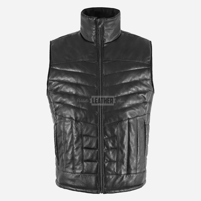 BLAZOR Men's Puffer Quilted Leather Gilet