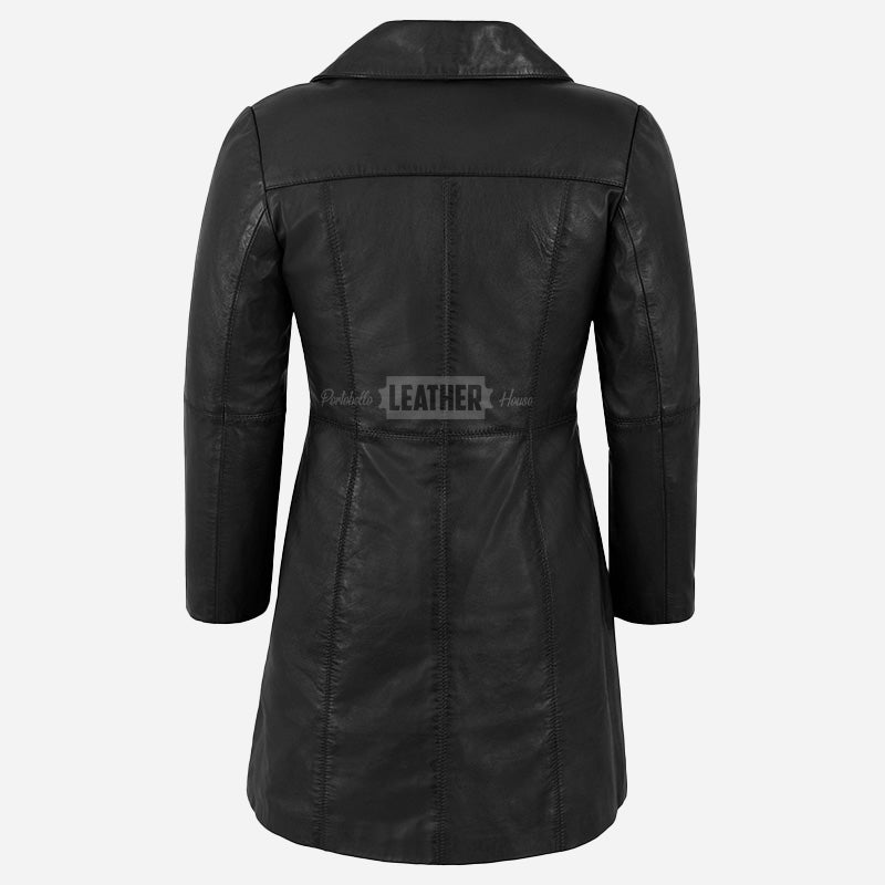VIONNA 3/4 Length Button Down Leather Coat