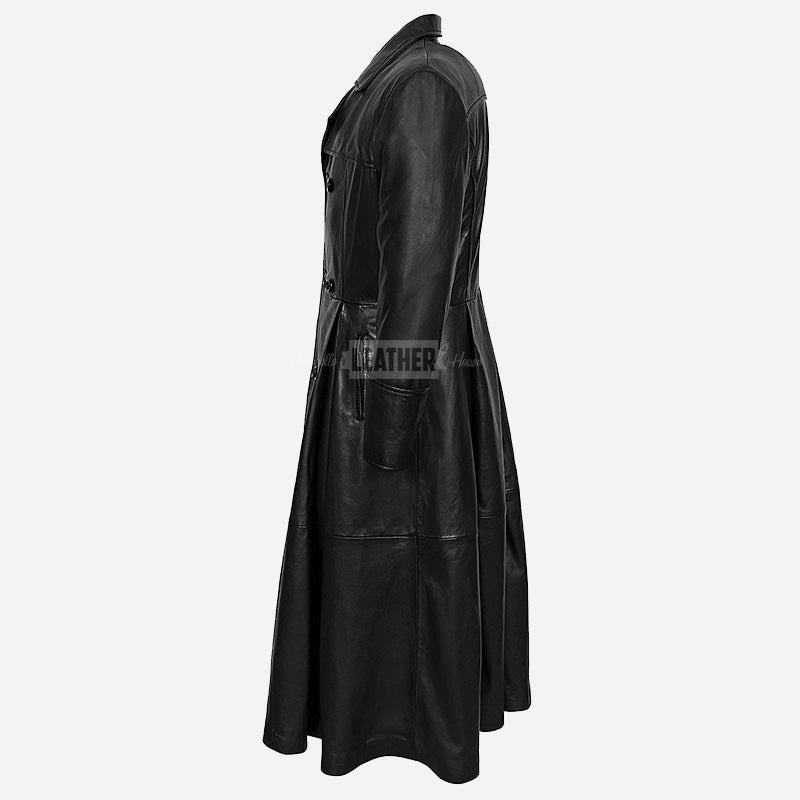 OMERTA Double Breasted Leather Trench Coat