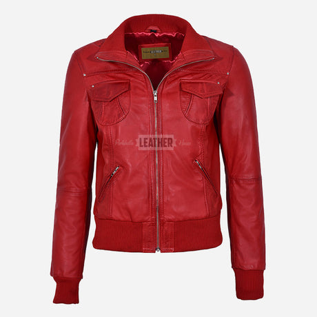AIVIE Women's Leather Bomber Jacket