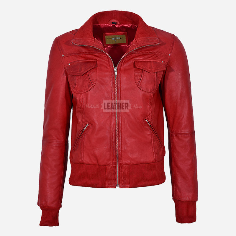 AIVIE Women's Leather Bomber Jacket
