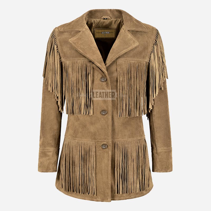 EVOKE Women's Suede Fringe Jacket