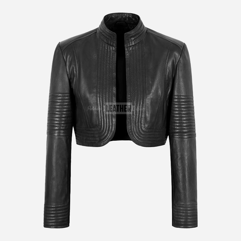 ZINI Women's Cropped Leather Jacket in Black