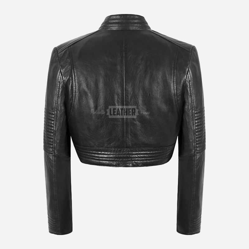 ZINI Women's Cropped Leather Jacket in Black