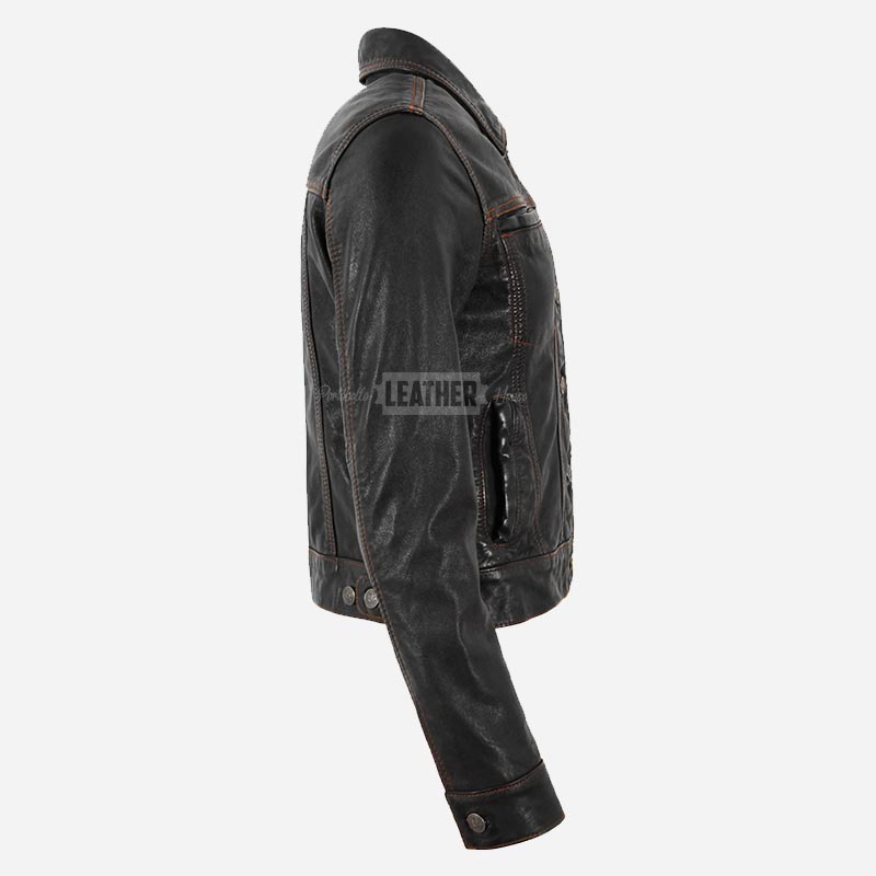 NOXERA Women's Black Leather Denim Jacket