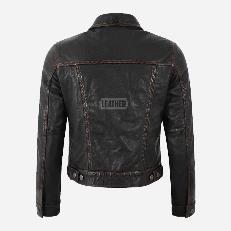NOXERA Women's Black Leather Denim Jacket