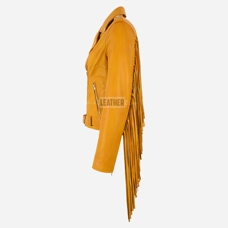 ZESSIA Women Fringe Detail Leather Biker Jacket