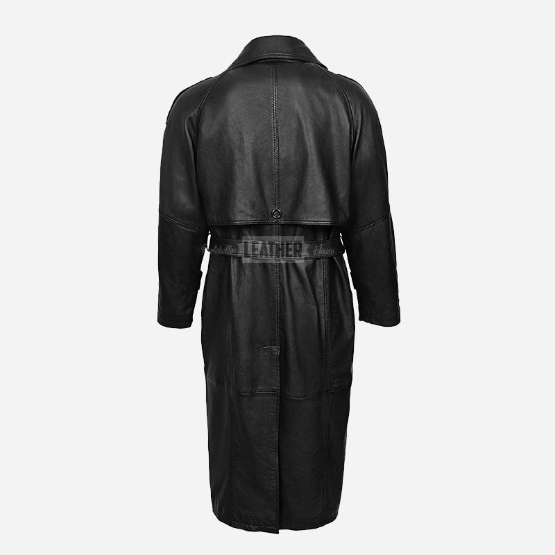 KINGSLEY Men's Black Leather Trench Coat