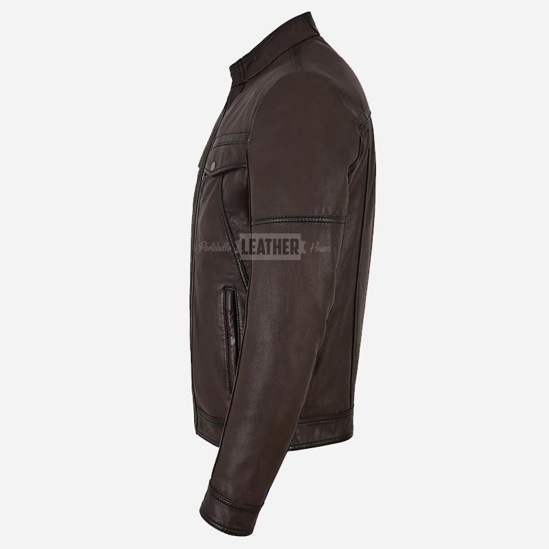 BRAVORN Men's Leather Racer Jacket
