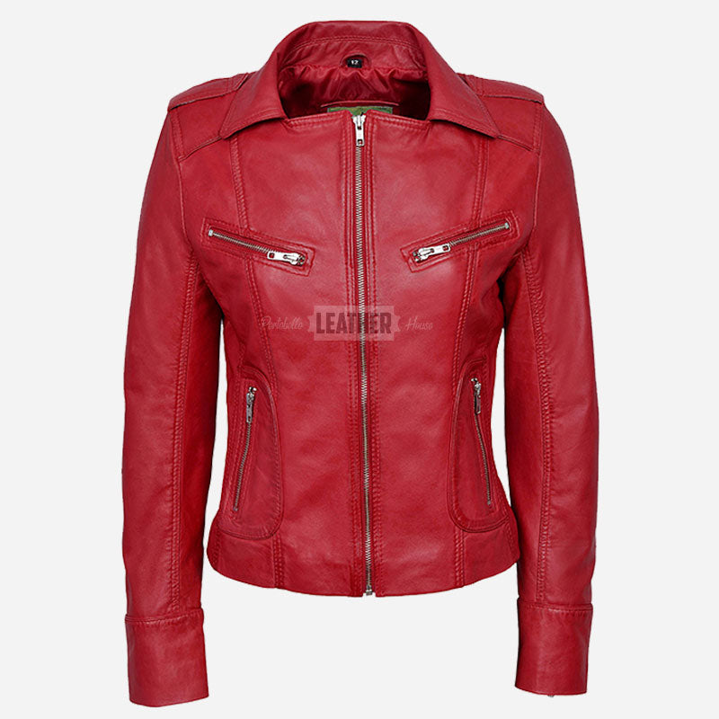 OXVA Centre Zip Leather Biker Jacket