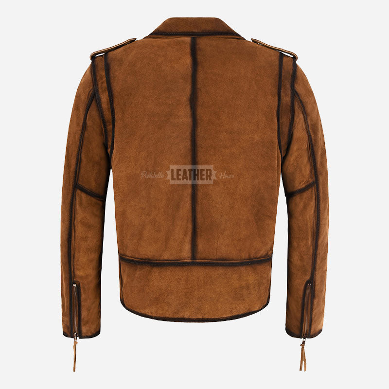 DAVIES Men’s Suede Biker Jacket Tan Waxed