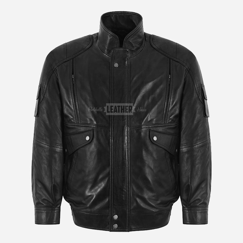 NOVYN Men's Leather Blouson Jacket Black