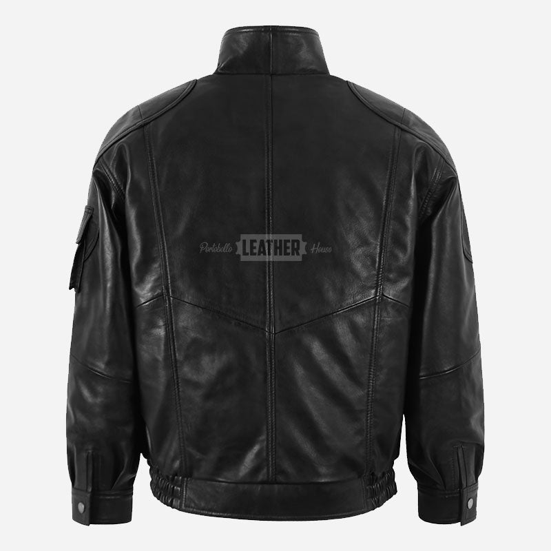 NOVYN Men's Leather Blouson Jacket Black