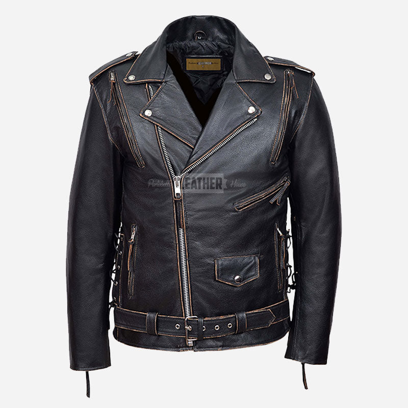 EAGLE EMBOSSED Vintage Buffed Leather Biker Jacket