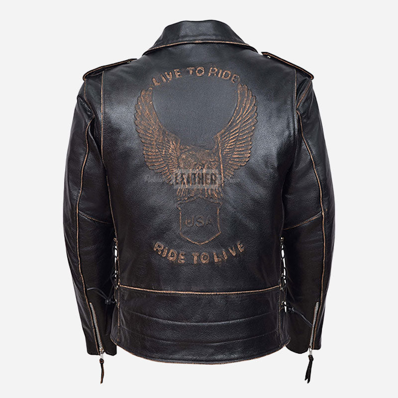 EAGLE EMBOSSED Vintage Buffed Leather Biker Jacket